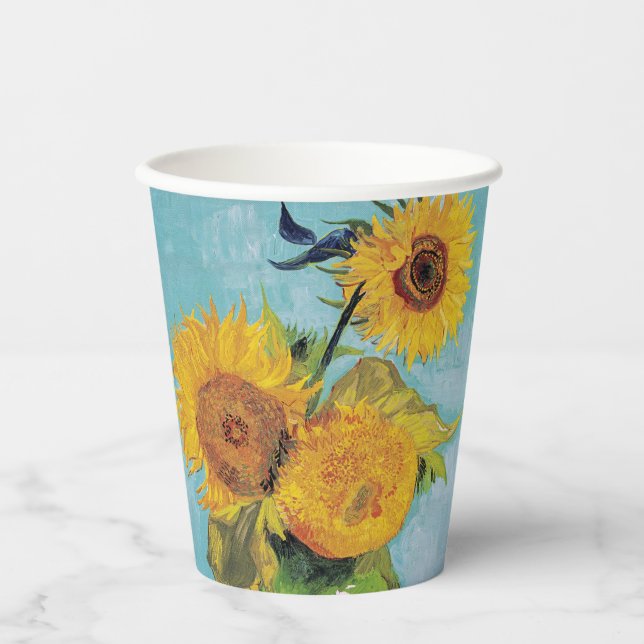 Vincent Van Gogh - Drei Sonnenblumen in einer Vase Pappbecher (Vorderseite)