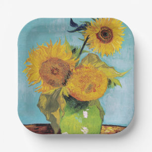 Vincent Van Gogh - Drei Sonnenblumen in einer Vase Pappteller