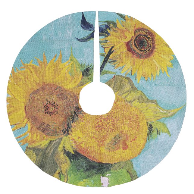 Vincent Van Gogh - Drei Sonnenblumen in einer Vase Polyester Weihnachtsbaumdecke (Vorderseite)
