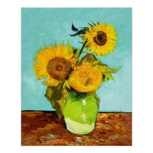 Vincent Van Gogh Drei Sonnenblumen in einer Vase Poster