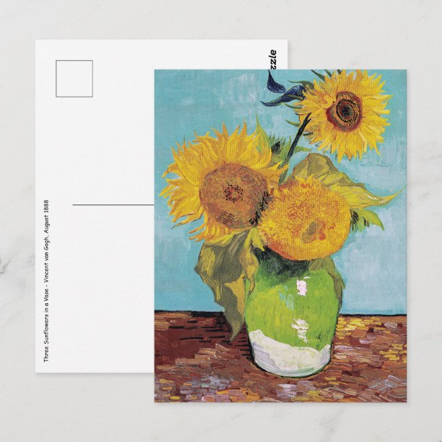 Vincent Van Gogh - Drei Sonnenblumen in einer Vase Postkarte (Vorne/Hinten)