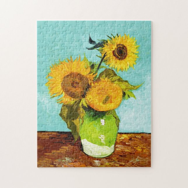 Vincent Van Gogh Drei Sonnenblumen in einer Vase Puzzle (Vertikal)