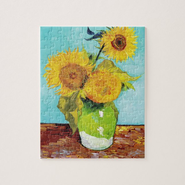 Vincent Van Gogh Drei Sonnenblumen in einer Vase Puzzle (Vertikal)