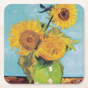 Vincent Van Gogh - Drei Sonnenblumen in einer Vase Rechteckiger Pappuntersetzer