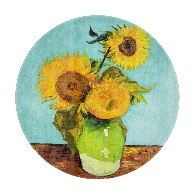 Vincent Van Gogh Drei Sonnenblumen in einer Vase Schneidebrett (Vorderseite)