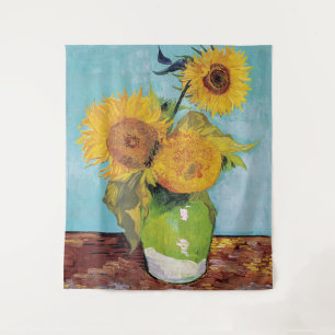 Vincent Van Gogh - Drei Sonnenblumen in einer Vase Wandteppich
