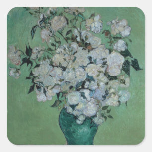 Vincent van Gogh ein Vase Rosen, 1890 Quadratischer Aufkleber