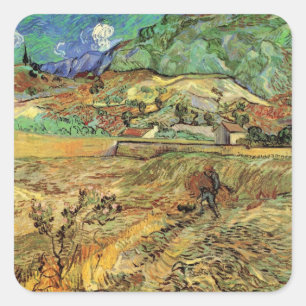 Vincent van Gogh - Eingefriedetes Weizenfeld mit B Quadratischer Aufkleber