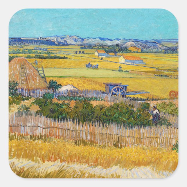 Vincent van Gogh - Ernte bei La Crau Quadratischer Aufkleber (Vorderseite)