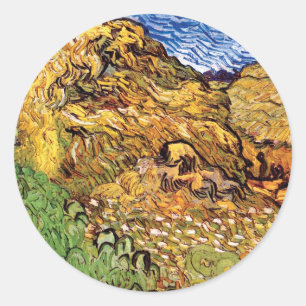 Vincent Van Gogh - Feld mit Getreideschobern Runder Aufkleber