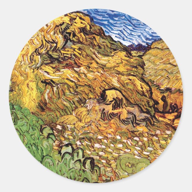 Vincent Van Gogh - Feld mit Körnchen Runder Aufkleber (Vorderseite)