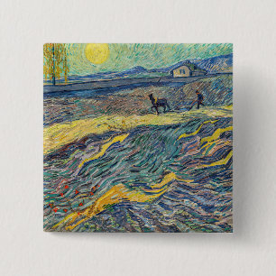 Vincent van Gogh - Feld mit pflügenden Bauern Button