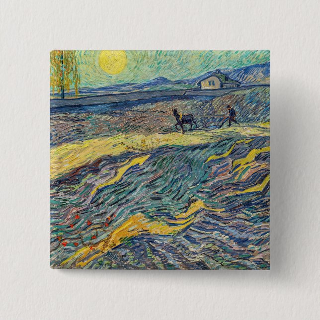 Vincent van Gogh - Feld mit pflügenden Bauern Button (Vorderseite)