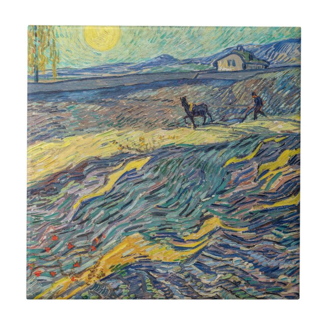 Vincent van Gogh - Feld mit pflügenden Bauern Fliese (Vorderseite)