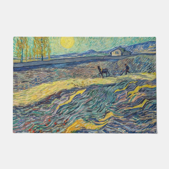 Vincent van Gogh - Feld mit pflügenden Bauern Fußmatte (Vorderseite)