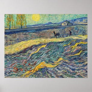 Vincent van Gogh - Feld mit pflügenden Bauern Poster