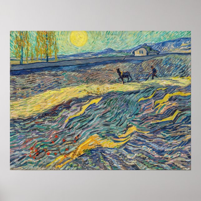 Vincent van Gogh - Feld mit pflügenden Bauern Poster (Vorne)