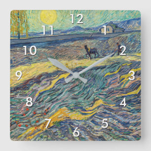 Vincent van Gogh - Feld mit pflügenden Bauern Quadratische Wanduhr