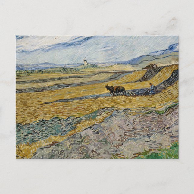 Vincent Van Gogh, Feld mit Plowman Postkarte (Vorderseite)