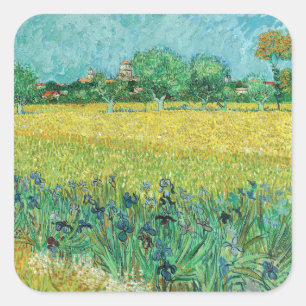 Vincent van Gogh - Feld mit Schwertlilien bei Arle Quadratischer Aufkleber