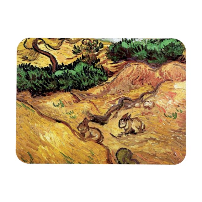 Vincent Van Gogh Feld mit zwei Kaninchen Kunst Magnet (Horizontal)