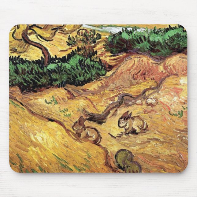 Vincent Van Gogh - Feld mit zwei Kaninchen Kunstfe Mousepad (Vorne)