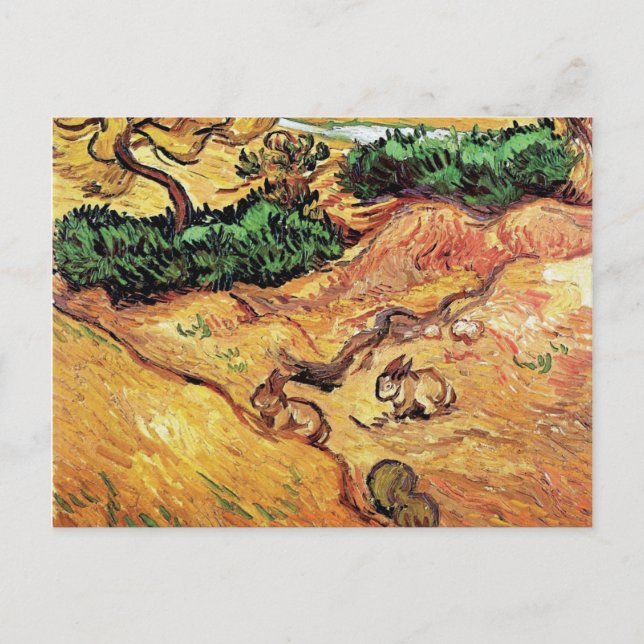 Vincent Van Gogh - Feld mit zwei Kaninchen Kunstfe Postkarte (Vorderseite)
