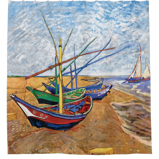 Vincent Van Gogh - Fischerboote am Strand Duschvorhang (Vorderseite)