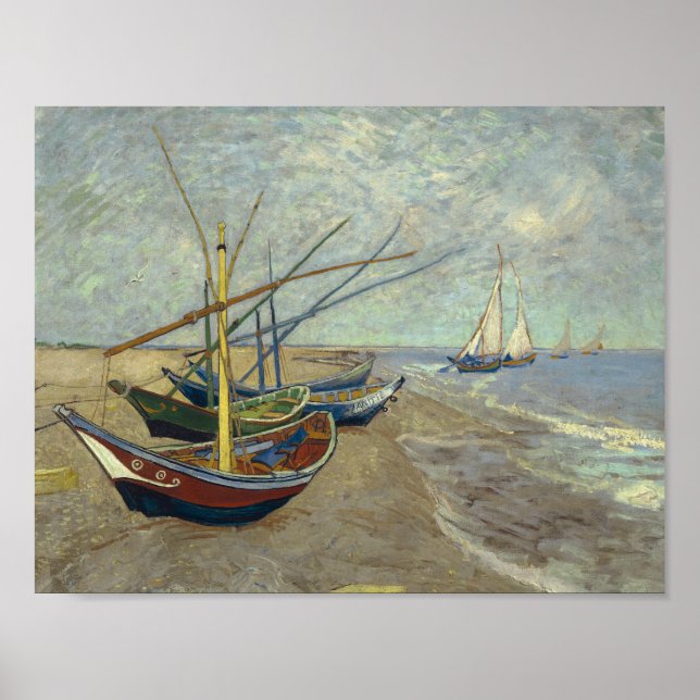 Vincent van Gogh - Fischerboote am Strand Poster (Vorne)