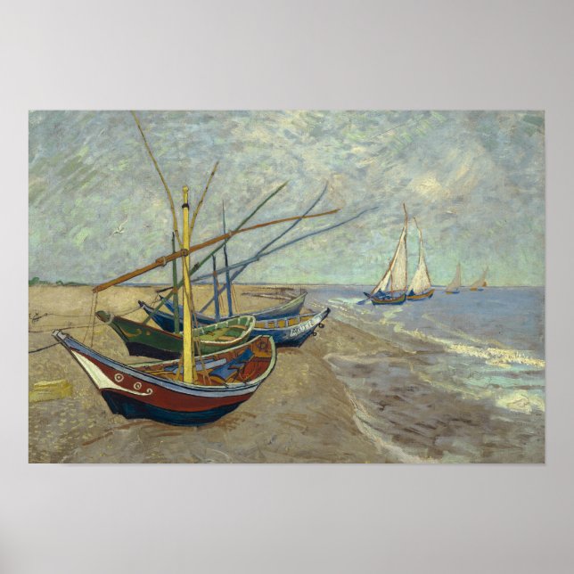 Vincent van Gogh - Fischerboote am Strand Poster (Vorne)