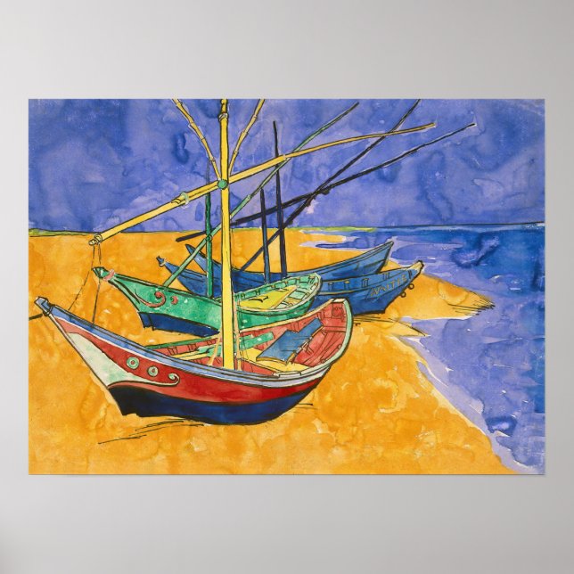 Vincent van Gogh - Fischerboote am Strand Poster (Vorne)