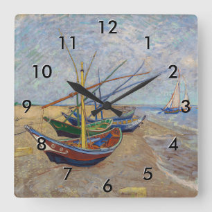 Vincent van Gogh - Fischerboote am Strand Quadratische Wanduhr