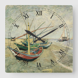 Vincent van Gogh - Fischerboote am Strand Quadratische Wanduhr