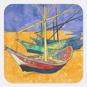 Vincent van Gogh - Fischerboote am Strand Quadratischer Aufkleber