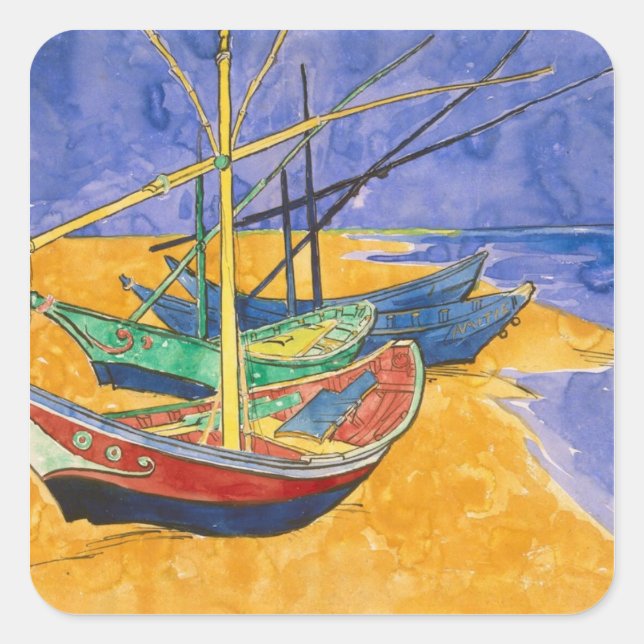 Vincent van Gogh | Fischerboote am Strand Quadratischer Aufkleber (Vorderseite)