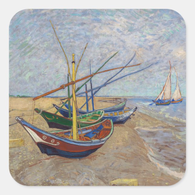 Vincent van Gogh - Fischerboote am Strand Quadratischer Aufkleber (Vorderseite)