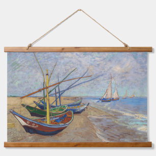 Vincent van Gogh - Fischerboote am Strand Wandteppich Mit Holzrahmen