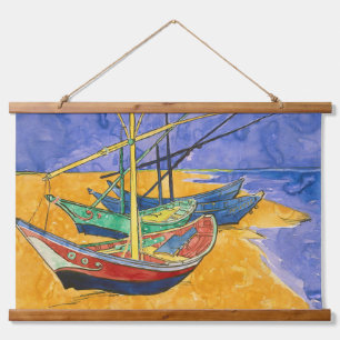 Vincent van Gogh - Fischerboote am Strand Wandteppich Mit Holzrahmen