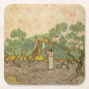 Vincent van Gogh - Frauen beim Olivenpflücken Rechteckiger Pappuntersetzer