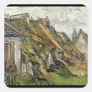 Vincent van Gogh Gestrickte Hütten in Chaponval Quadratischer Aufkleber
