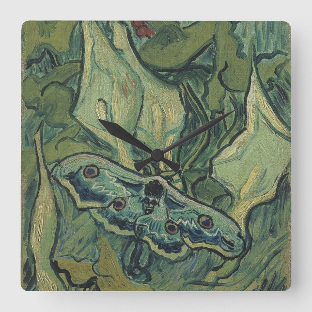 Vincent van Gogh - Great Peacock Moth Quadratische Wanduhr (Vorderseite)