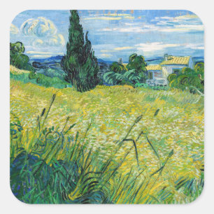 Vincent van Gogh - Grüne Weizenfelder mit Zypresse Quadratischer Aufkleber