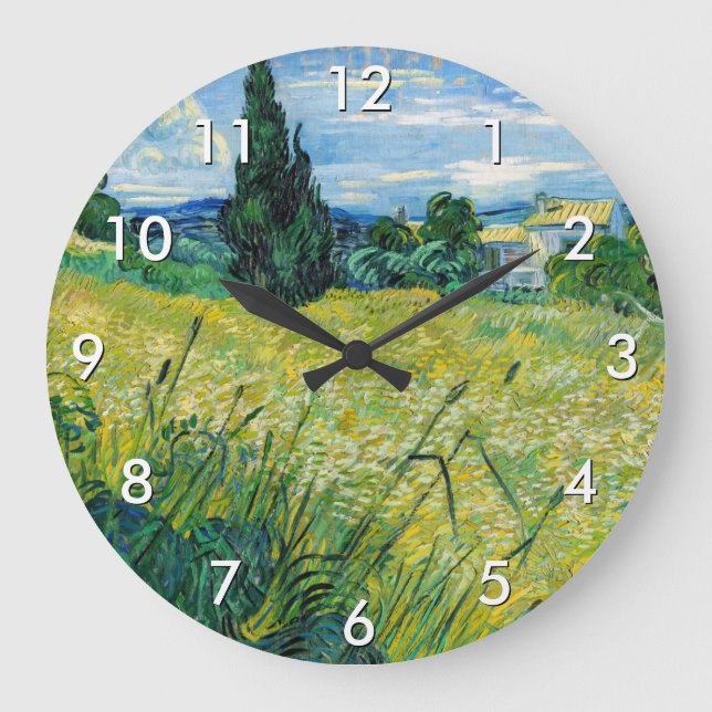 Vincent van Gogh - Grünes Weizenfeld mit Cypress Große Wanduhr (Vorderseite)