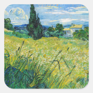 Vincent van Gogh - Grünes Weizenfeld mit Cypress Quadratischer Aufkleber