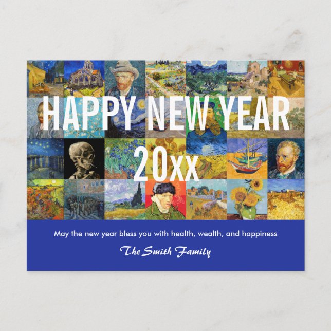 Vincent van Gogh - Happy New Year Patchwork Postkarte (Vorderseite)