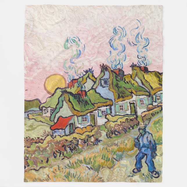 Vincent van Gogh - Häuser und Figur  Fleecedecke (Vorderseite)