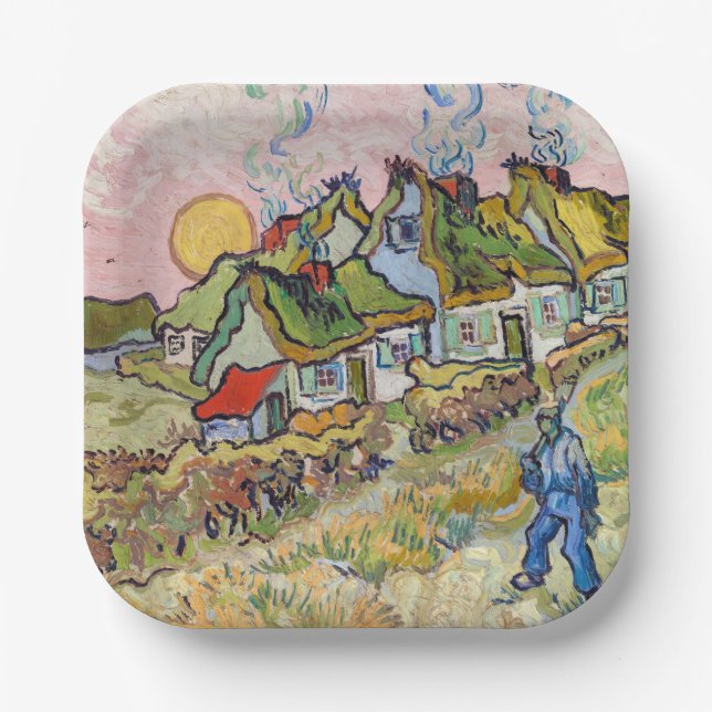 Vincent van Gogh - Häuser und Figur  Pappteller (Vorderseite)