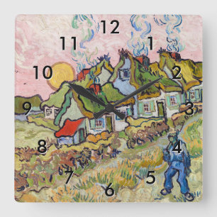 Vincent van Gogh - Häuser und Figur Quadratische Wanduhr