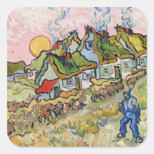 Vincent van Gogh - Häuser und Figur Quadratischer Aufkleber