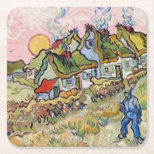 Vincent van Gogh - Häuser und Figur Rechteckiger Pappuntersetzer